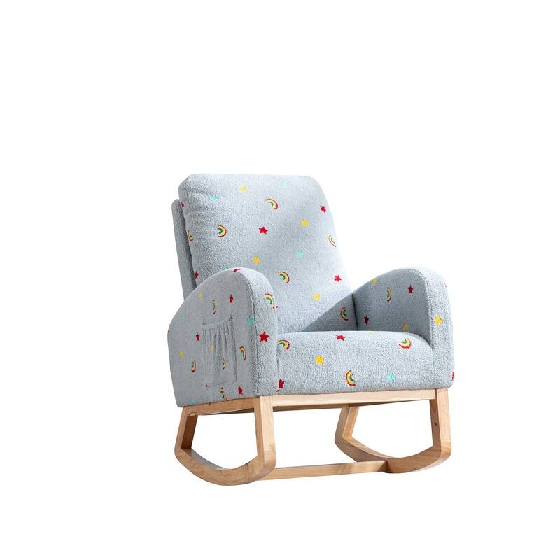 26.8"W Rocking Chair for Nursery, Boucle Nursery Chair With Side Pocket