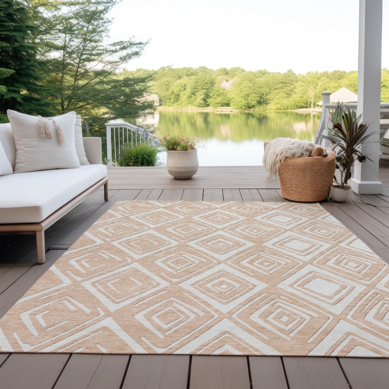 Machine Washable Indoor/ Outdoor Chantille Contemporary Diamonds Rug - Peach - 8' x 10'