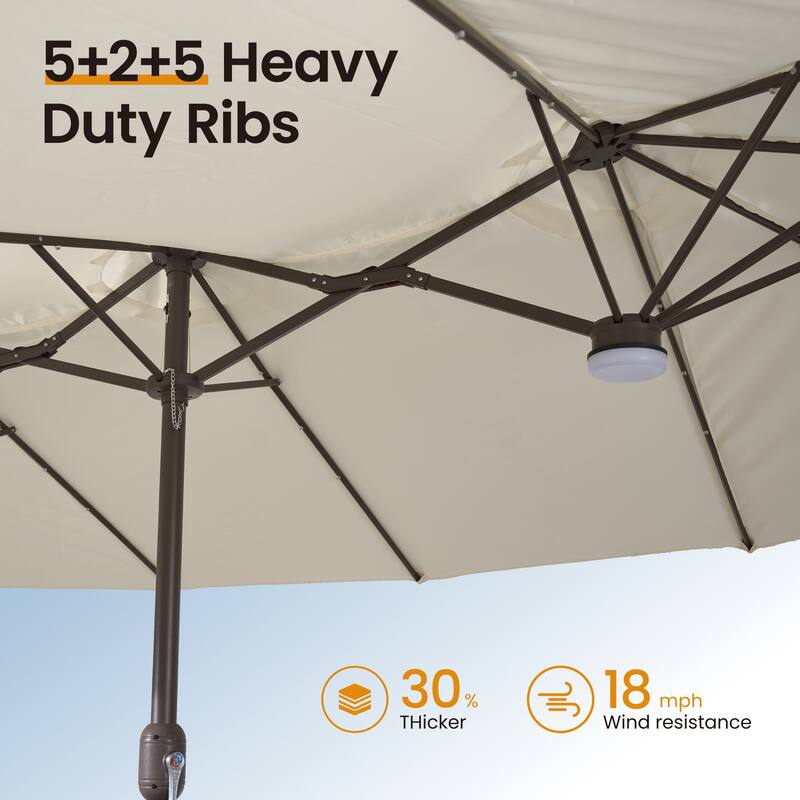 ​OVIOS 15ft Double-Sided Patio Outdoor Umbrella with Crank & Light