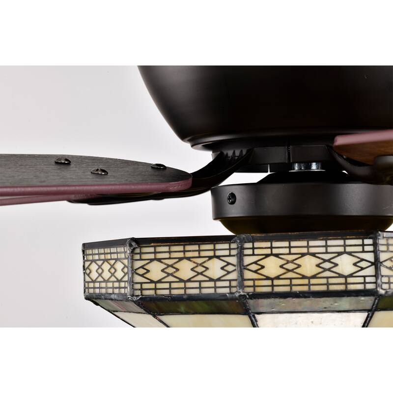 Margno 52-Inch Flushmount Lighted Ceiling Fan Jewel Cut Design Tiffany Glass Lamp Black Finish