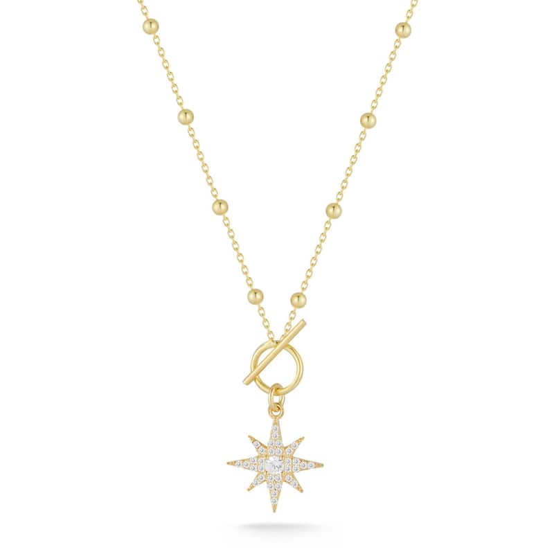 Soleil Sterling Silver Cubic Zirconia Star Toggle Necklace - Yellow