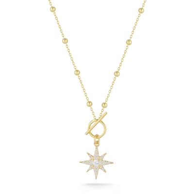 Soleil Sterling Silver Cubic Zirconia Star Toggle Necklace