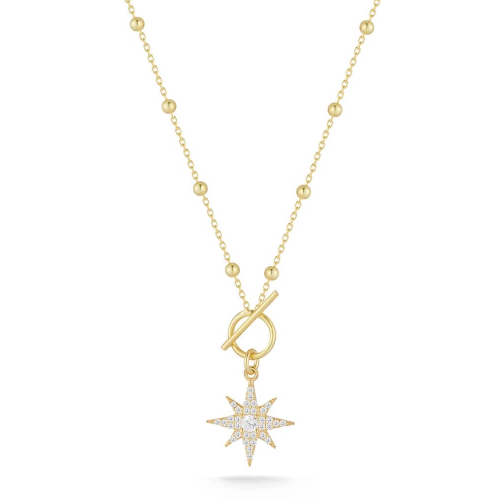 Soleil Sterling Silver Cubic Zirconia Star Toggle Necklace