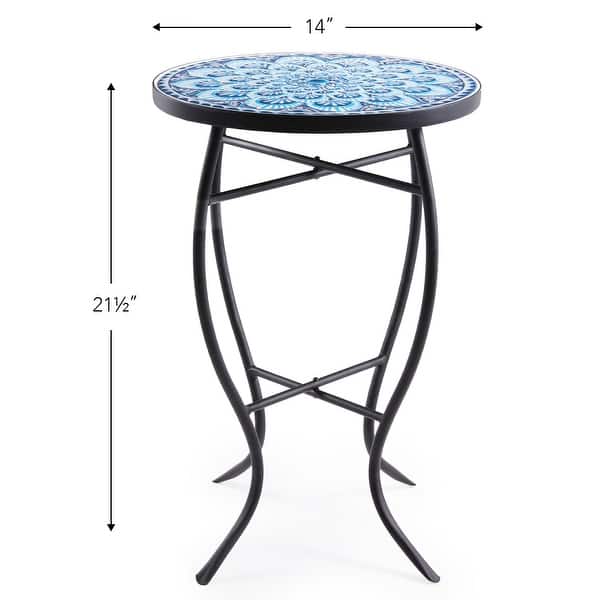 dimension image slide 9 of 8, Indoor/Outdoor Turkish Mosaic Tile Side Table and Plant Stand