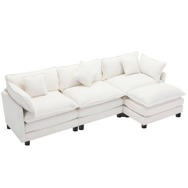 112.2" L-Shape Chenille 4 Seat Sectional Sofa with Removable Ottoman and 5 Plush Pillows, Modern Luxury Couch