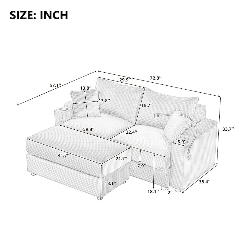 Modern Upholstered Sofa with A Movable Ottoman