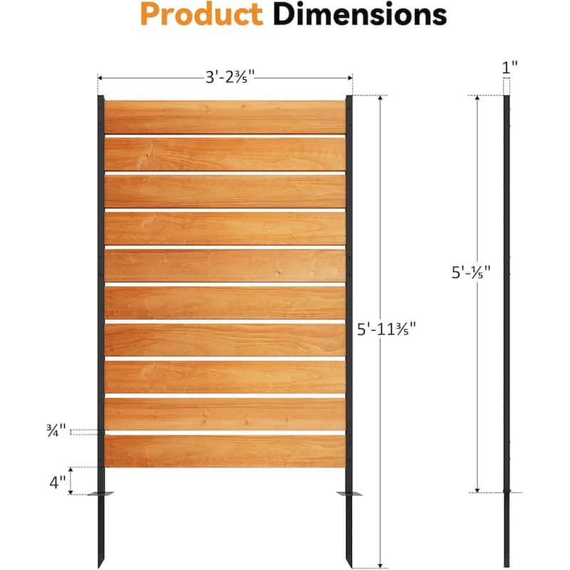 5' x 3' Wood Privacy Fence Screen (1 Panel) Natural Wood, Outdoor Privacy Fence Panel for Deck Balcony - 2.94'x5.46'