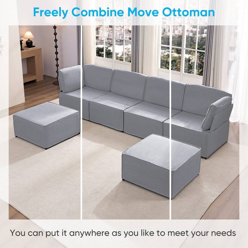 Mixoy Oversized Modular Sectional Sofa, U/L-Shaped Couch with Deep Seat, Ottoman, Convertible Modern Linen Sleeper Sofa Bed