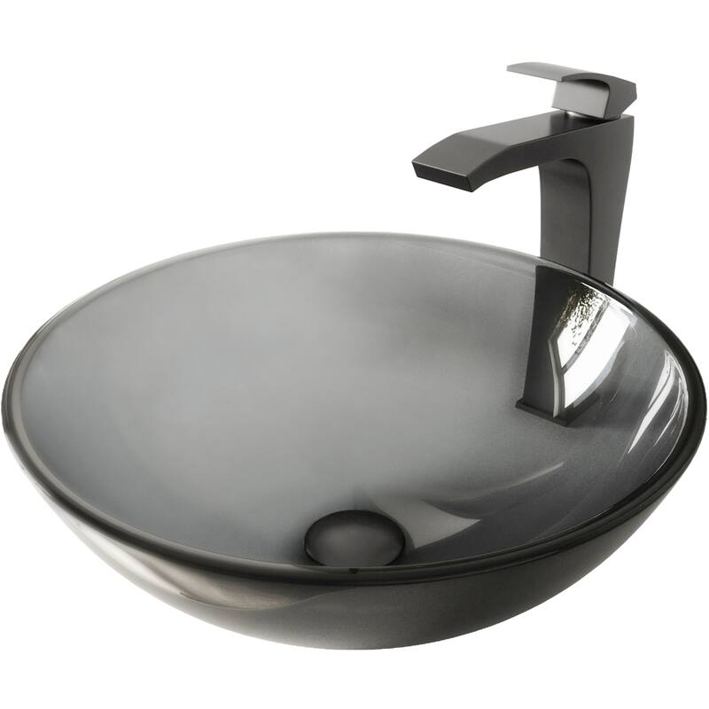 VIGO Giovanni 17"L x 17"W Glass Vessel Sink and Blackstonian 12"H Faucet Set