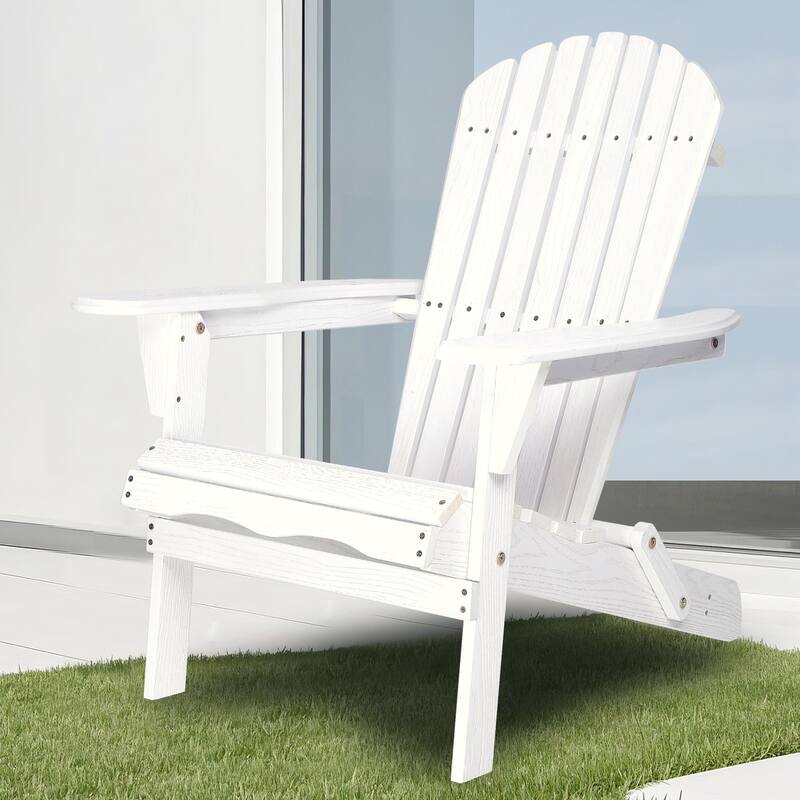 Foldable Wood Patio Adirondack Chair, Classic Outdoor Chair with Pre-Assembled Backrest, Easy Assembly