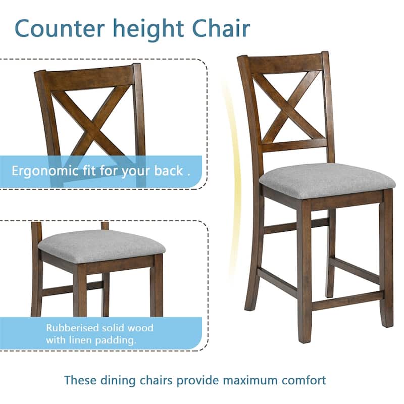 5-piece Wood Dining Counter Height Table and Chair Set