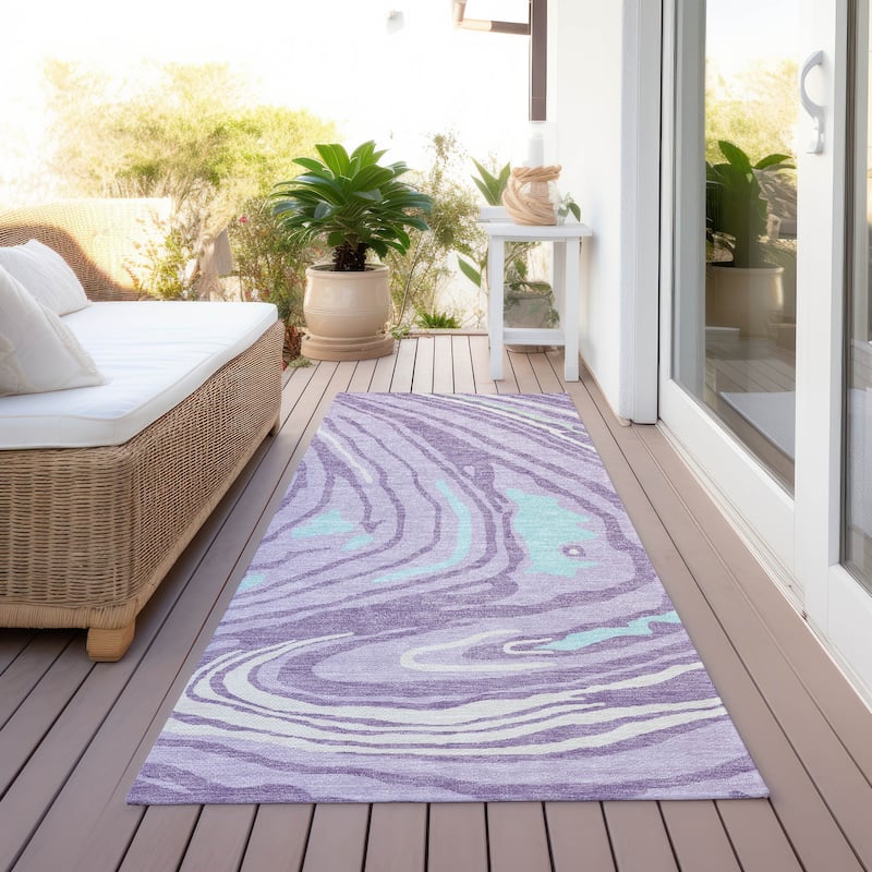 Machine Washable Indoor/ Outdoor Abstract Brushstrokes Chantille Rug