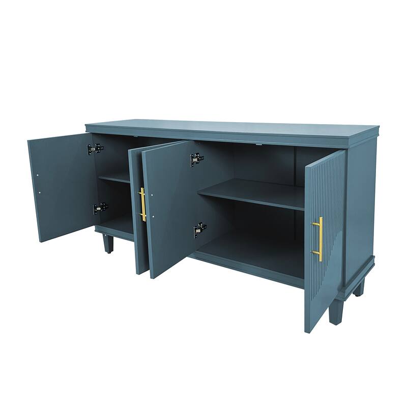 Durable Pantry Cabinet Buffet Storage Cabinet with Adjustable Shelves, Blue Dresser Floor Cabinet with Solid Wood Legs