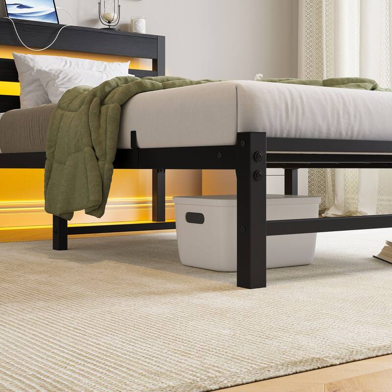 Metal Frame Platform Bed with USB Charging Station