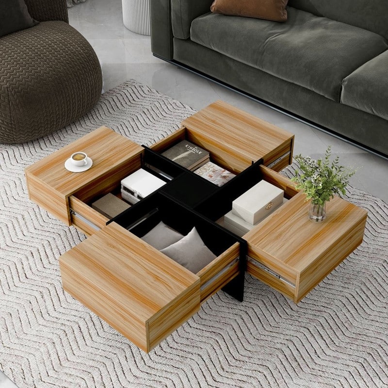 Unique Design Coffee Table with Extendable Sliding Tabletop - Brown