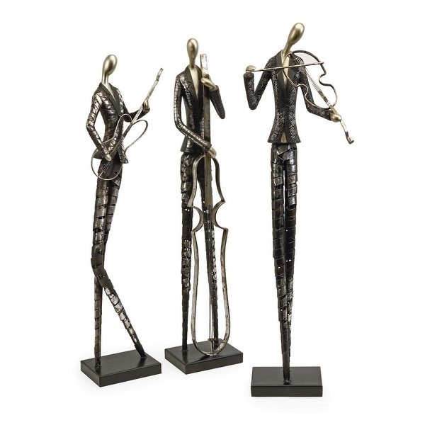 IMAX Home 53030-3 Jazz Club Musician Three Piece Polyresin Statue Set - Silver