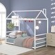 preview thumbnail 1 of 10, House Platform Bed with Roof and Chimney , Modern Design, Sturdy Metal Frame, Imaginative Playhouse Style, Easy Assembly White