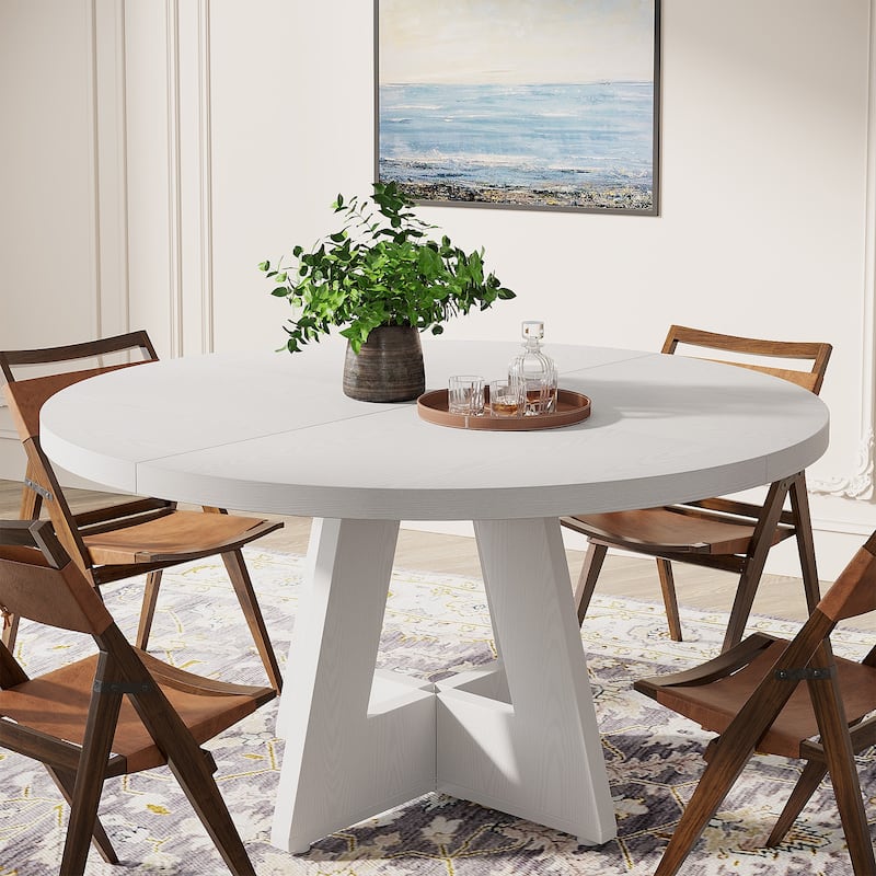 Round Dining Table for 4, 47 Inch Farmhouse Kitchen Table Small Dinner Table