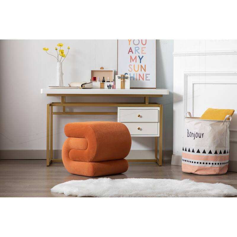 S-shape Velvet Fabric Ottoman Makeup Stool - Orange