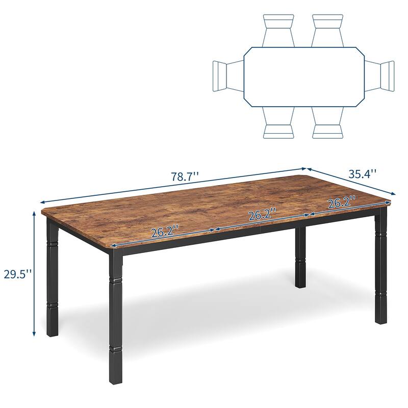 78.7" Farmhouse Dining Table for 6–8, Rustic Wood Table with Metal Frame & Chamfered Corners for Dining Room - Retro Brown/Black