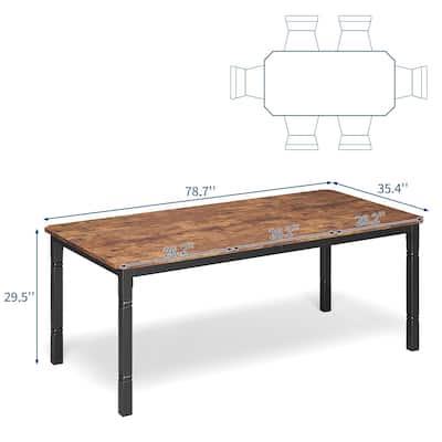 78.7" Farmhouse Dining Table for 6–8, Rustic Wood Table with Metal Frame & Chamfered Corners for Dining Room