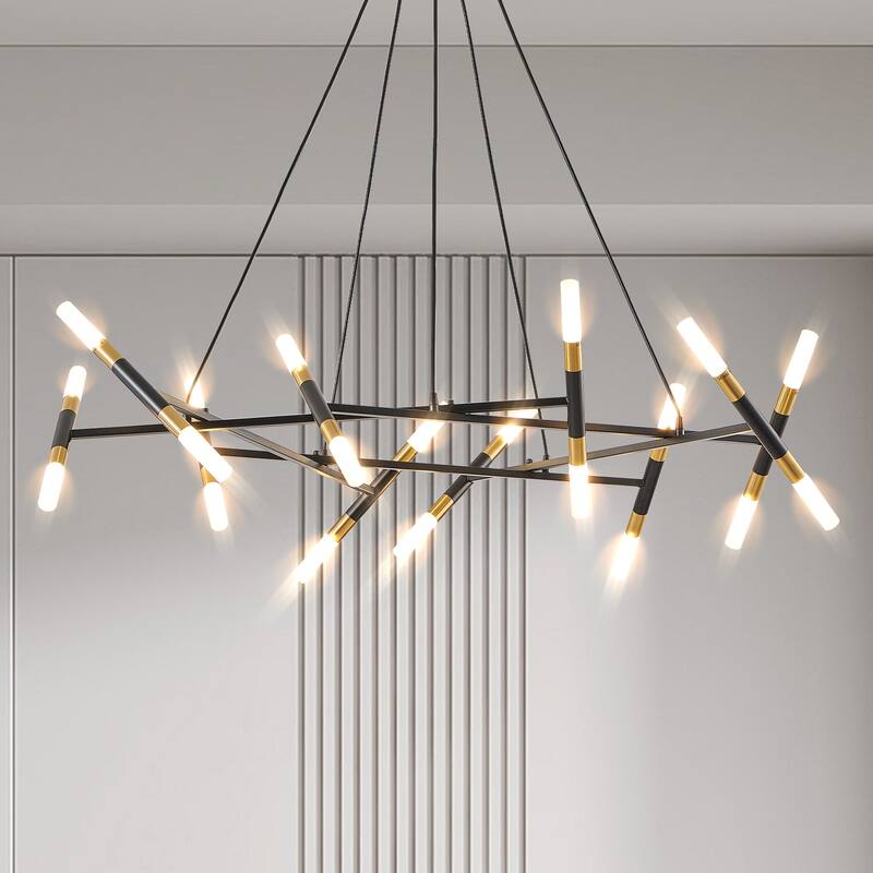 41" Chandelier Light Fixture, Branch Design with Frosted Tubes, Adjustable Height Pendant for Dining Room, Living Room - Black