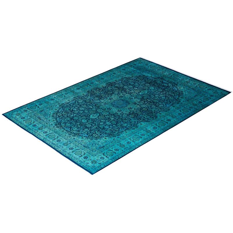 Fine Vibrance One-of-a-Kind Hand-Knotted Area Rug - Blue, 6' 2" x 9' 3" - 6' 2" x 9' 3"