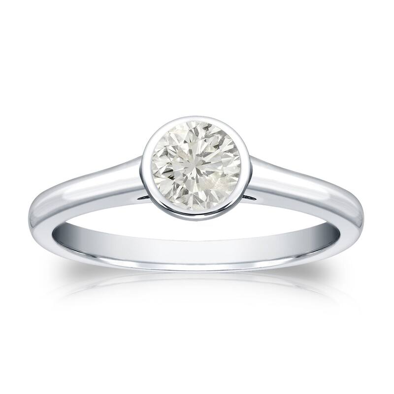 Auriya 14k Gold 1/3ctw Bezel-set Solitaire Diamond Engagement Ring - White - 4