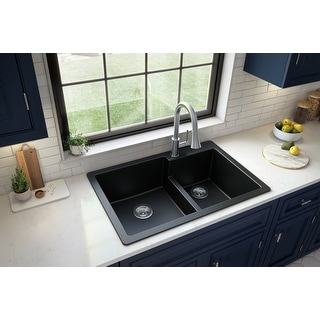 Karran Top Mount Large/Small Bowl Quartz Kitchen Sink - 33" x 22" x 9" - 33" x 22" x 9"