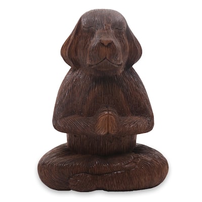 Novica Handmade Meditating Long-Haired Puppy Wood Sculpture