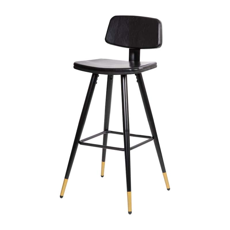 Set of 2 LeatherSoft Barstools with Iron Frame and Gold Tipped Legs