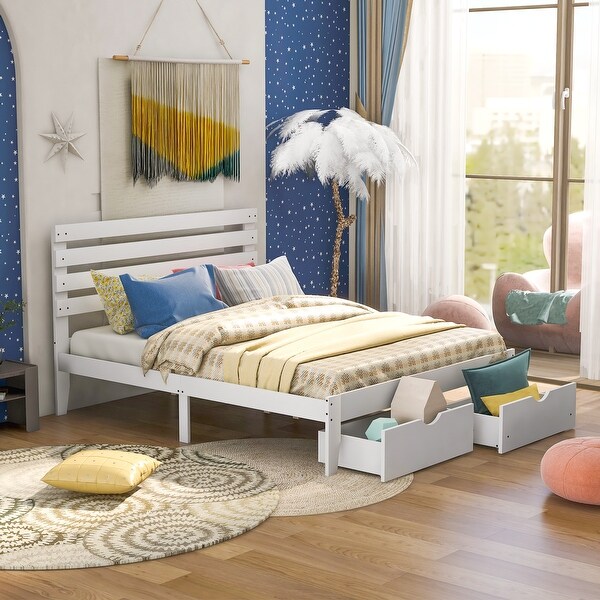Queen Size Wood Platform Bed with 2 Drawers and Headboard No Box Spring Needed Bedroom Furniture for Kids Teens Adults Bed Bath Beyond 36935342