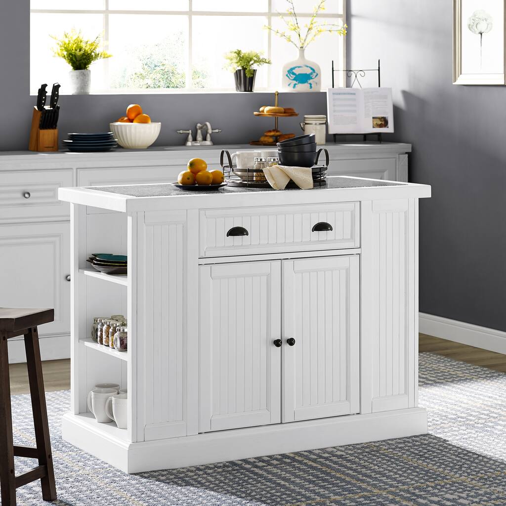 Crosley Seaside Kitchen Island in White - 24"d x 48"w x 36.25"h