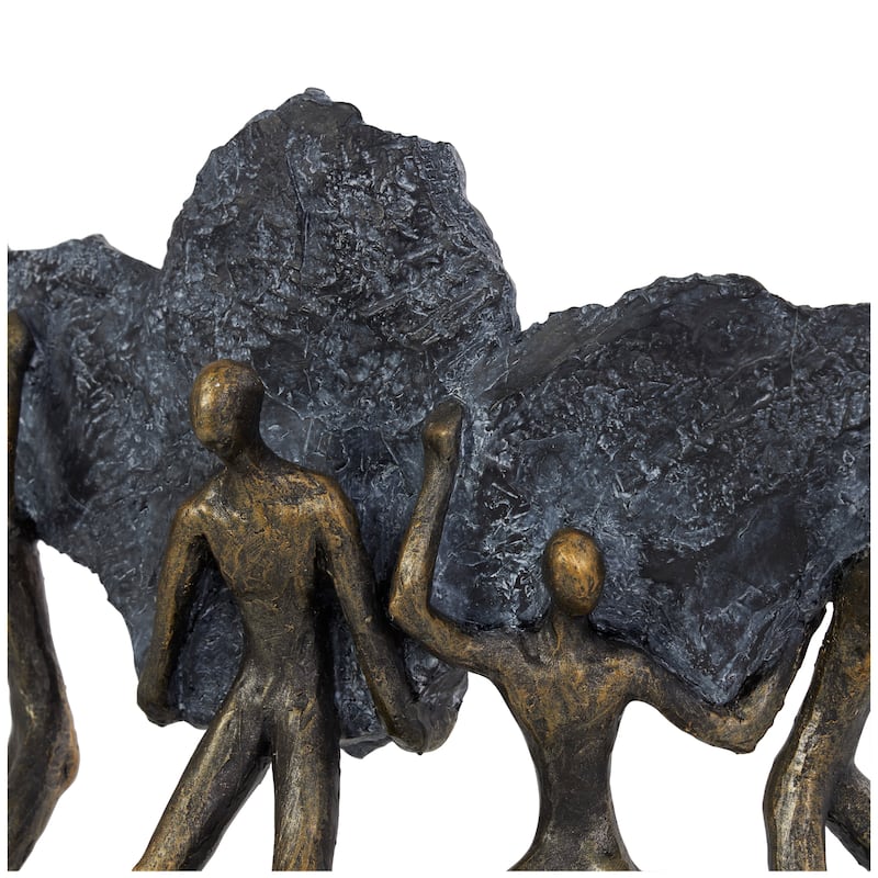 Polystone People Carrying Stone Sculpture - Bronze - Roche River Decor - 5"W x 13"L x 11"H