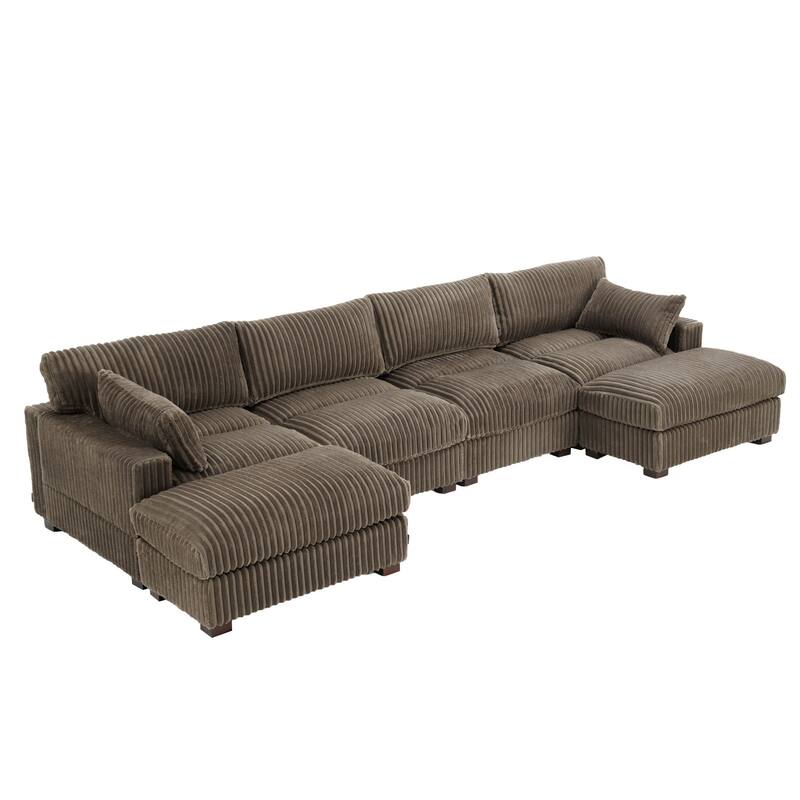 Upholstered Plush Flannel Modular Sectional Sofa with Pillows,Ajustable Headrest