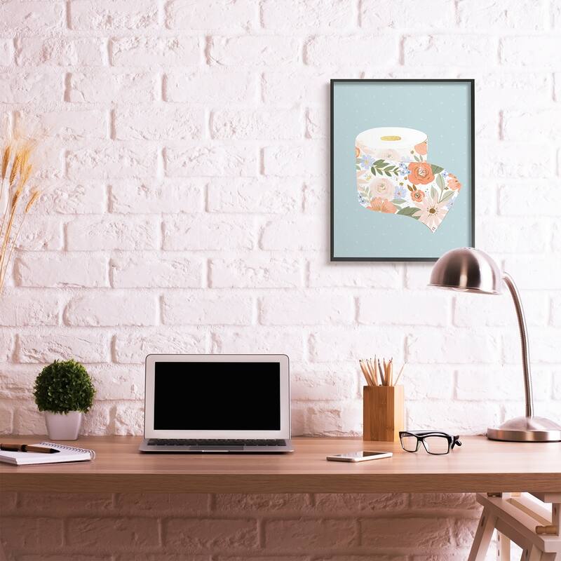 Stupell Spring Floral Print Toilet Paper over Blue Framed Giclee Texturized Art by Loni Harris
