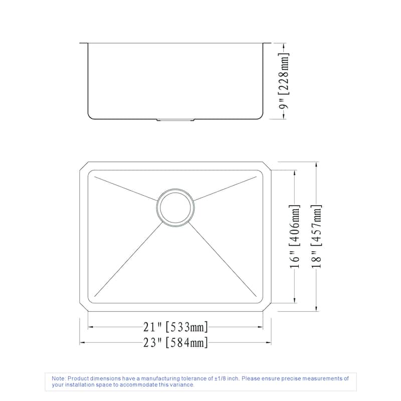Dowell Undermount Single Bowl Stainless Steel Kitchen Sink - Small Radius Corners