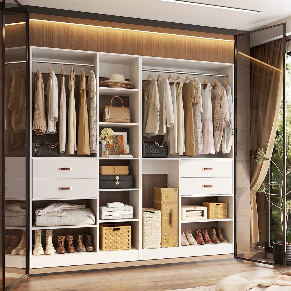 80''W Set of 2 Freestanding Closet System with Drawers, Reversible Wardrobe for Walk-in/ Reach-in Closet
