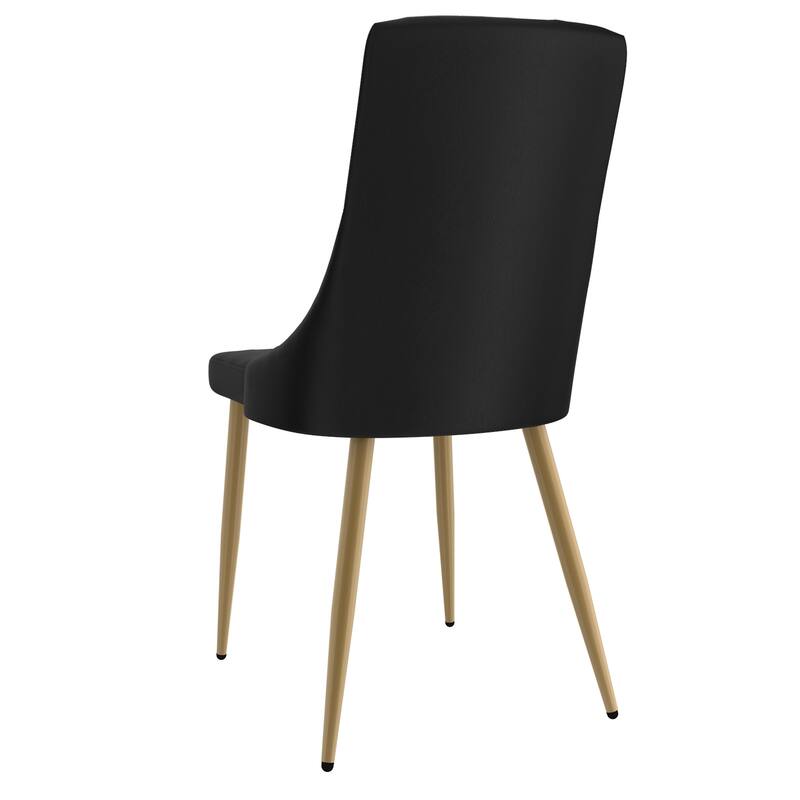 Contemporary Faux Leather and Metal Dining Chair, Set of 4 - Black and Aged Gold