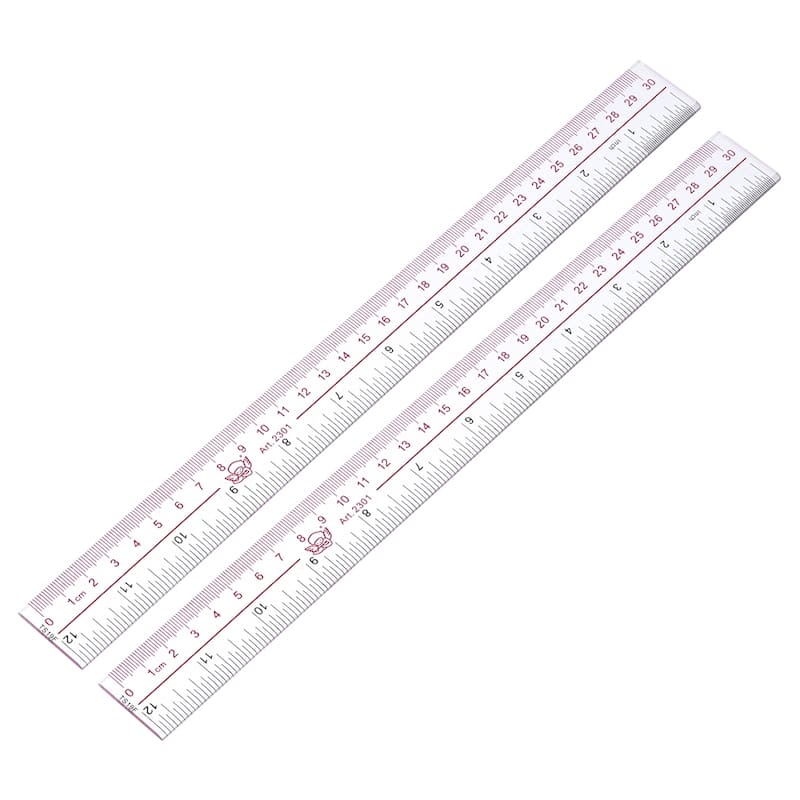 Straight Ruler 30cm 12 Inch Metric Double Scale Plastic Measure Tool Clear 2pcs - Translucent