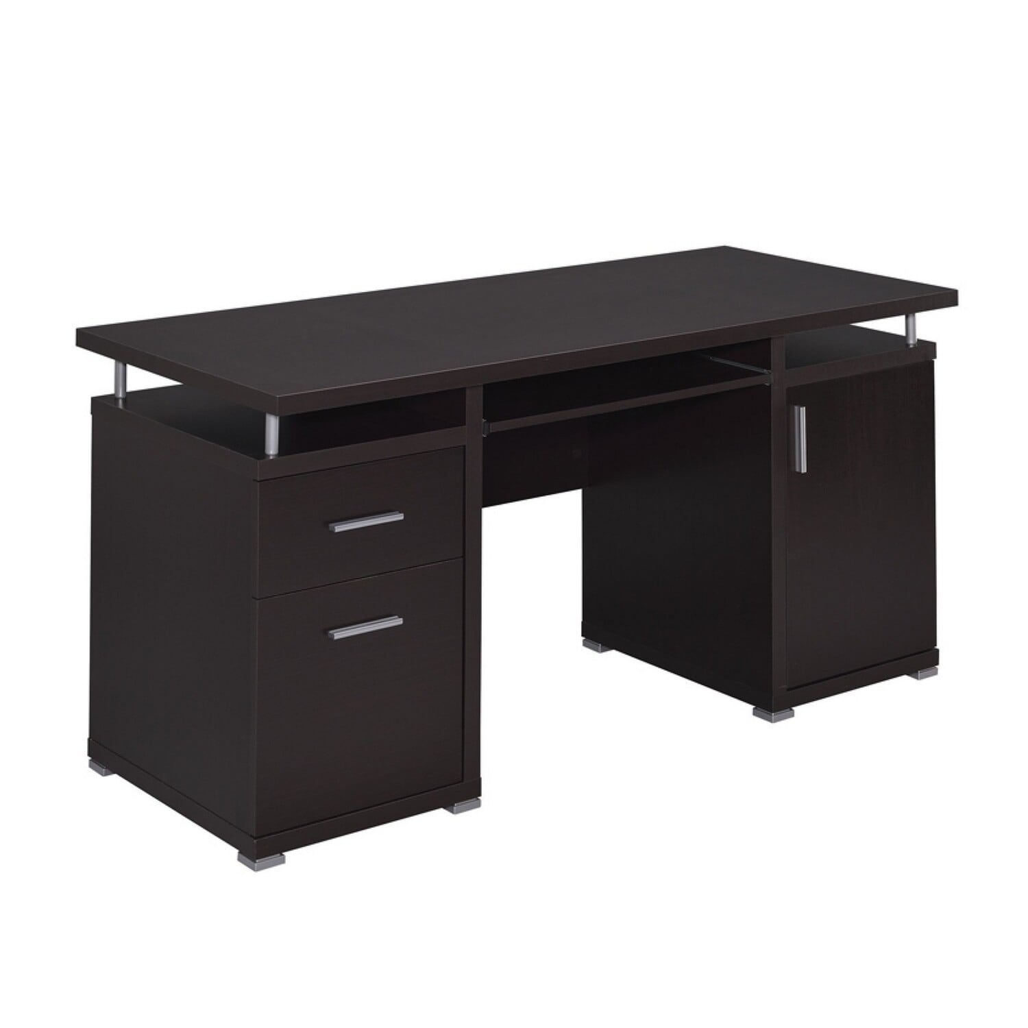 Modern Computer Desk with Storage - 2 Drawers & Cabinet - Home Office Desk, Brown
