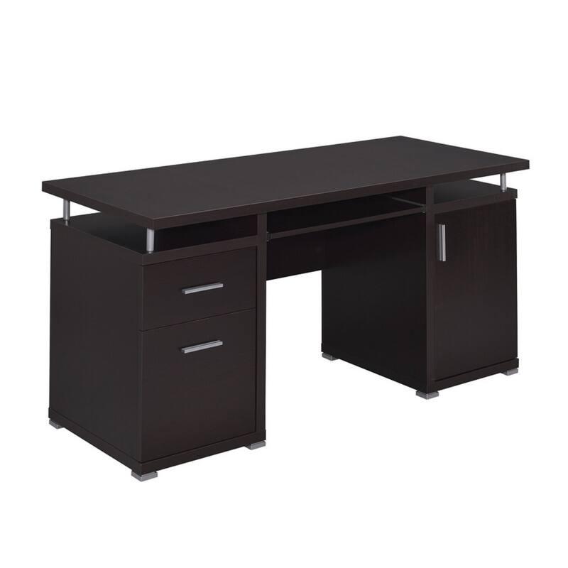 Modern Computer Desk with Storage - 2 Drawers & Cabinet - Home Office Desk, Brown