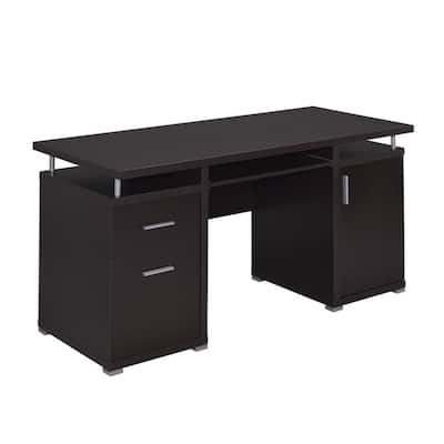 Modern Computer Desk with Storage - 2 Drawers & Cabinet - Home Office Desk, Brown