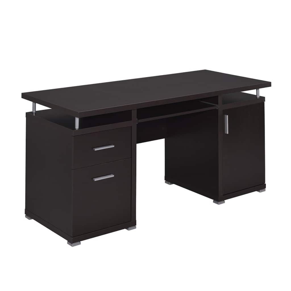 Modern Computer Desk with Storage - 2 Drawers & Cabinet - Home Office Desk, Brown