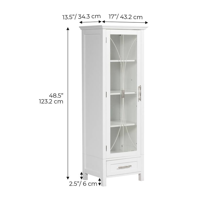 Teamson Home Delaney Freestanding Linen Cabinet with Drawer - 13.5: L x 17.01" W x 48.5" H