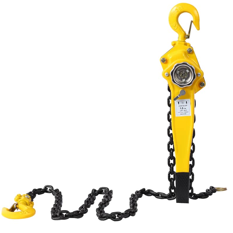 Chain hoist 3300 lbs. Yellow 10 ft. Steel Lever Chain Hoist Log Hook with Heavy Duty Hooks Lift Puller
