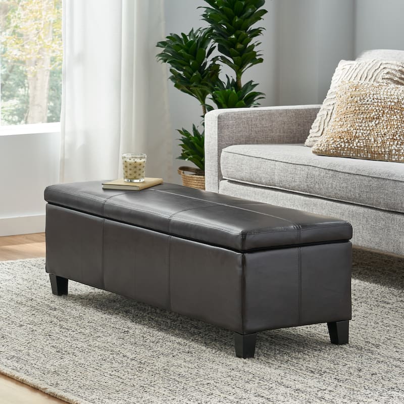 Leather Upholstered Storage Bench Indoor Bench, Ottoman Bench Makeup Bench with Safety Hinges for Mudroom Bedroom