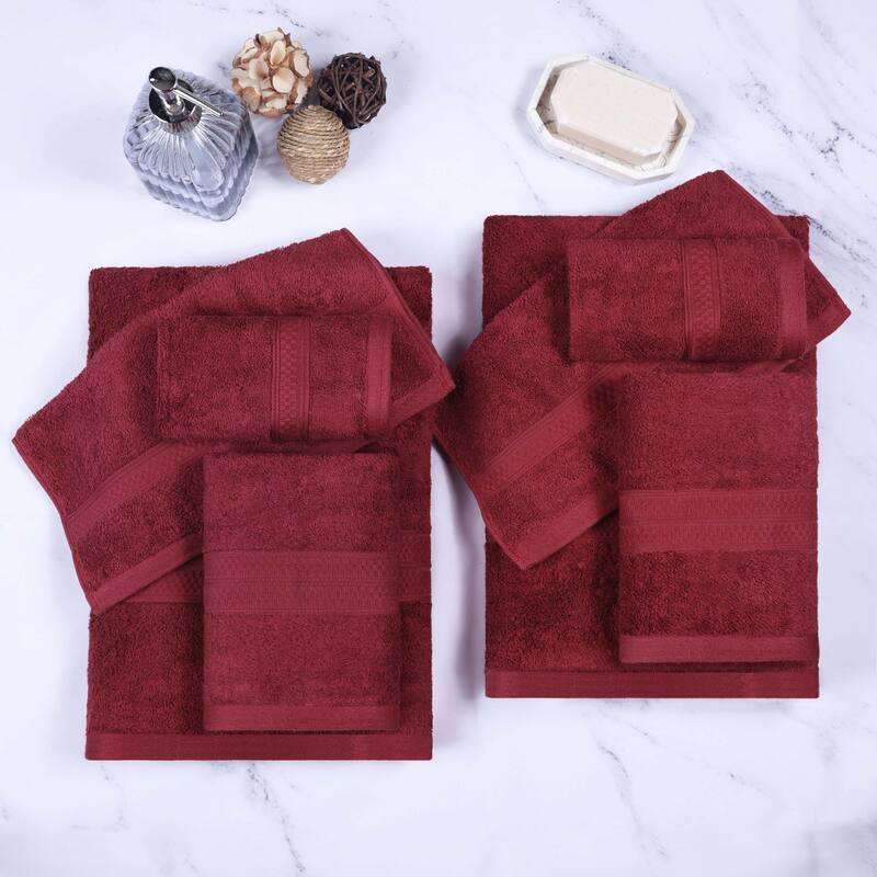 Superior 8 Piece Bath Towel Set, Rayon From Bamboo and Cotton - Crimson