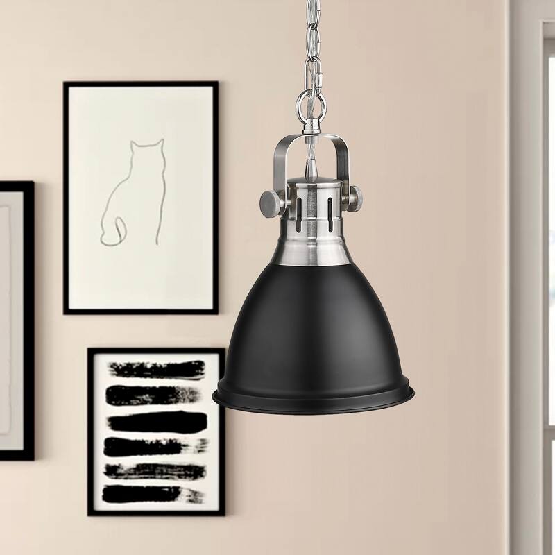 1-Light Farmhouse Ceiling Pendant Light,Vintage Hanging Light with Dome Shade, Oil Rubbed Bronze Finish - 8 Inch - Brushed Nickel& Black