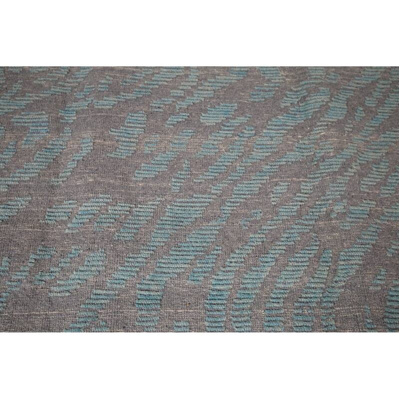 All-Over Grey Blue Moroccan Abstract Area Rug Hand-Knotted Wool Carpet - 9'0"x 12'1"